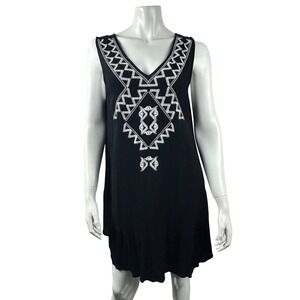 Mittoshop Swim Cover Up Boho Embroidered Sleeveless V Neck Rayon Large